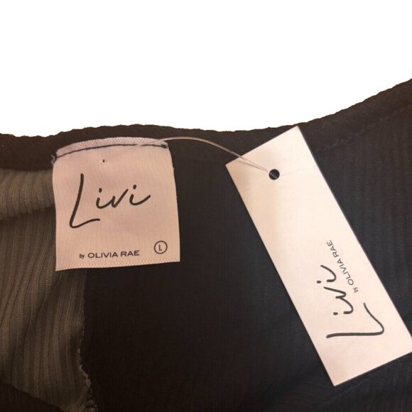 Livi by Olivia Rae Women’s Long Sleeve Button Up Crop Top NWT Olive/Black Size L - Picture 3 of 4